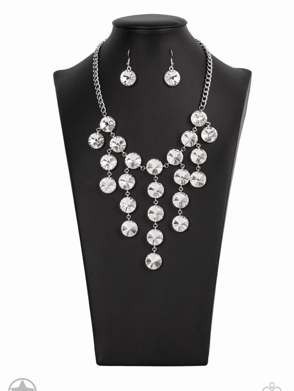 Silver Crystal Statement Necklace and Earring Set